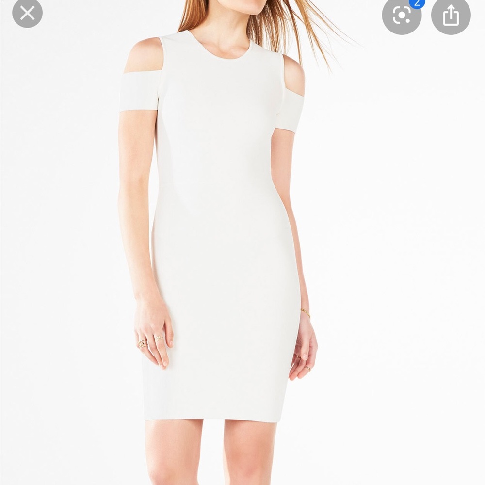 BCBG Monika cold shoulder bandage dress, off-white